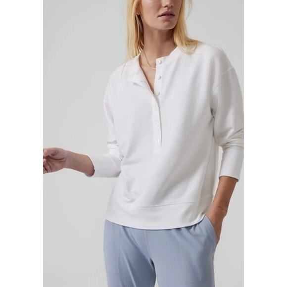 Athleta Balance White Henley Pullover Sweatshirt Crewneck Button Up Size XS - Picture 1 of 12